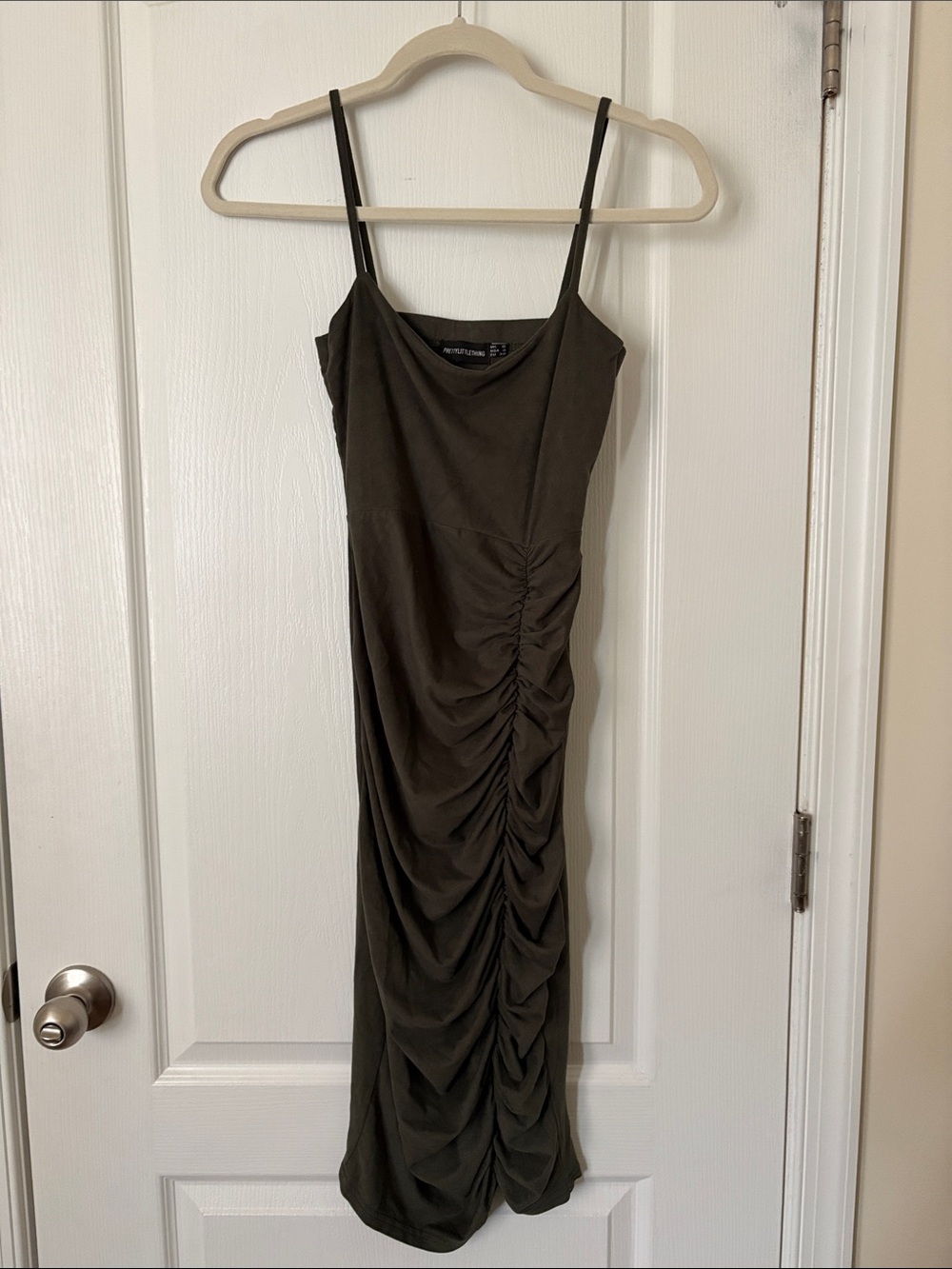 Ruched Olive Green Slip Dress - PLT Brand